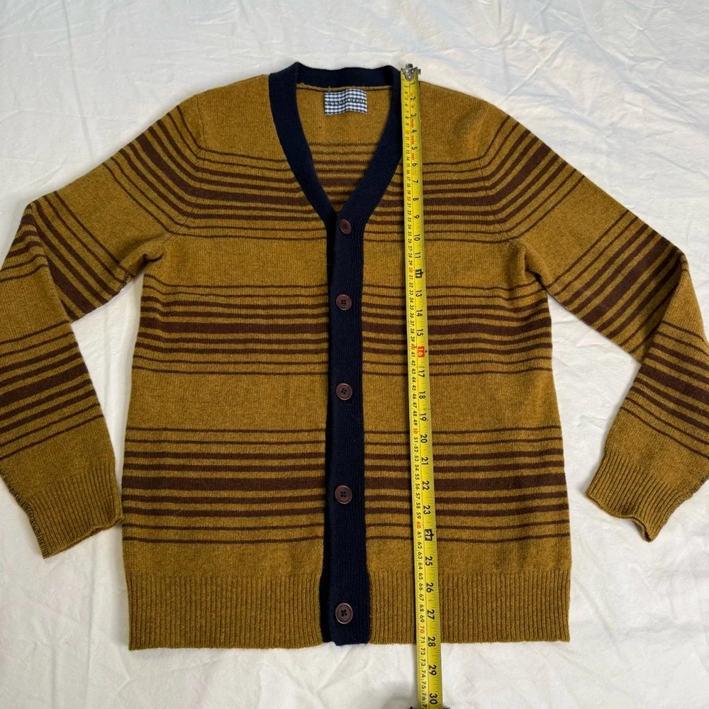 Wendi Reed 100% Lambswool Striped Cardigan Boutique Designer Knit Sweater M - Picture 8 of 11